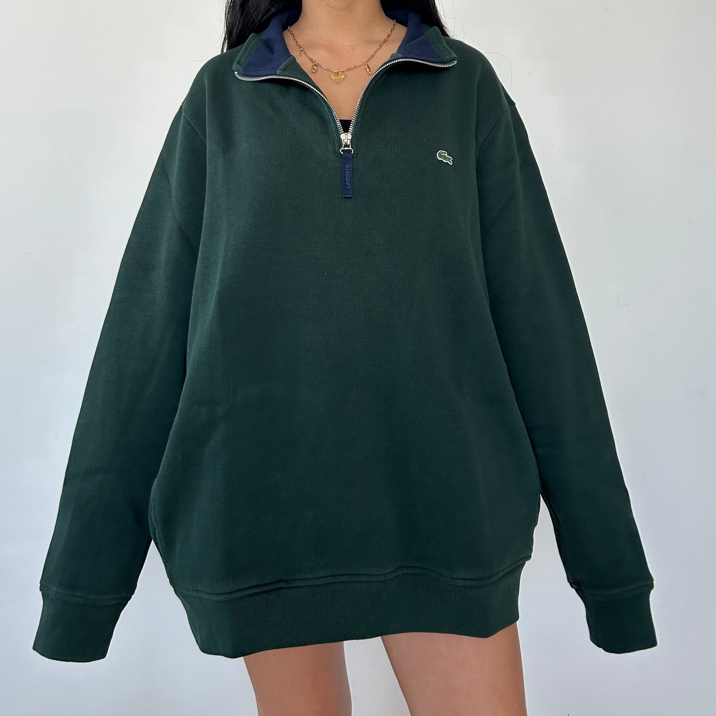 Lacoste Forest Green Quarter Zip Knit Jumper - 4XL