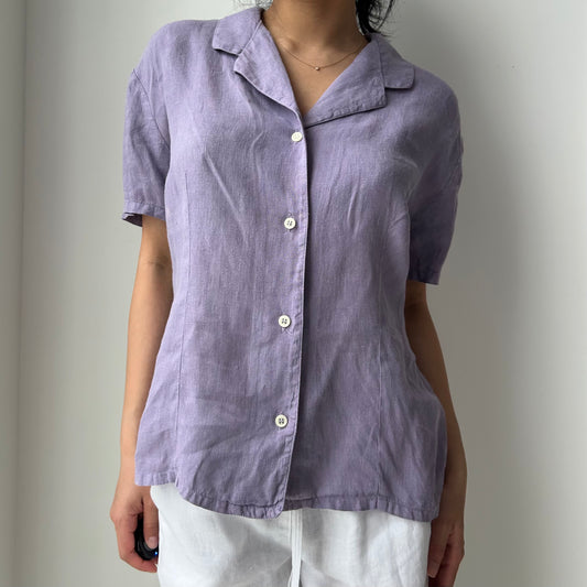 120% Lino Purple Short Sleeve Button Up Shirt - Large