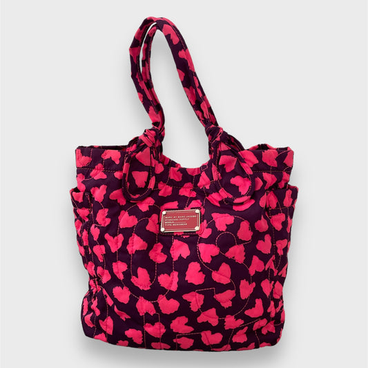 2010 Marc by Marc Jacobs Pink Quilted Heart-Print Nylon Tote