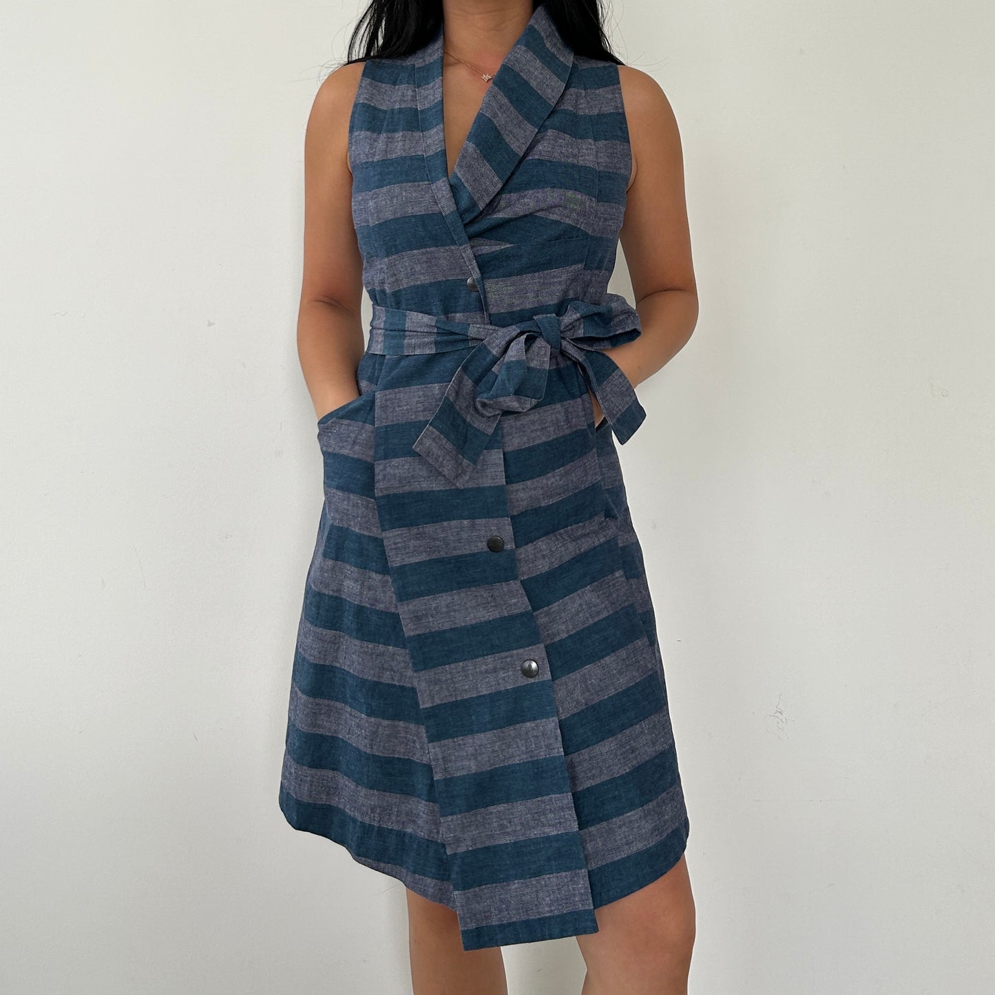 Vivienne Westwood Red Label Blue Striped Sleeveless Wrap Dress - Small