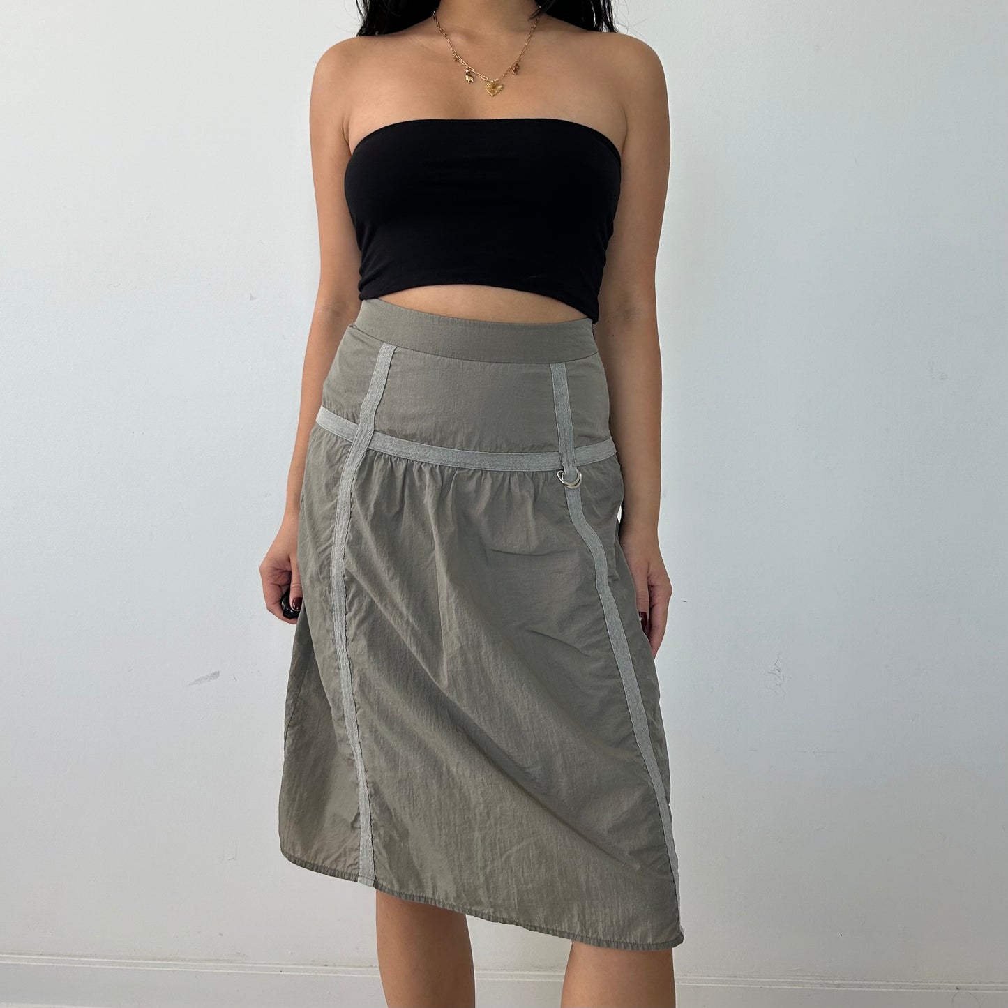 Khaki Green Cargo Knee Length Skirt - X-Small