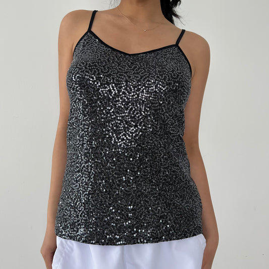 Express Black and Silver Sequin Tank - Small