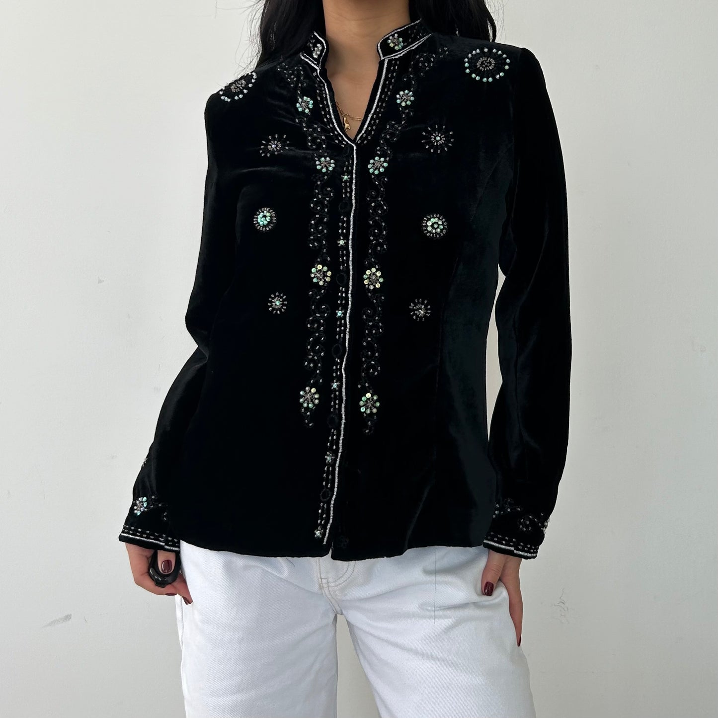 Fusion Black Velvet Beaded Evening Jacket - Medium