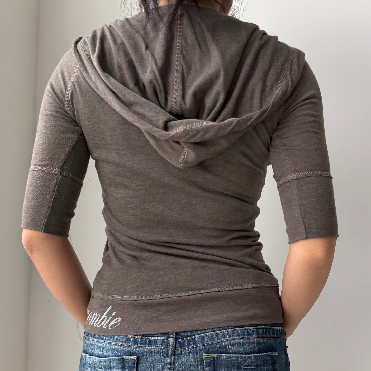 2000s Abercrombie and Fitch Taupe Hooded Henley Top - Small