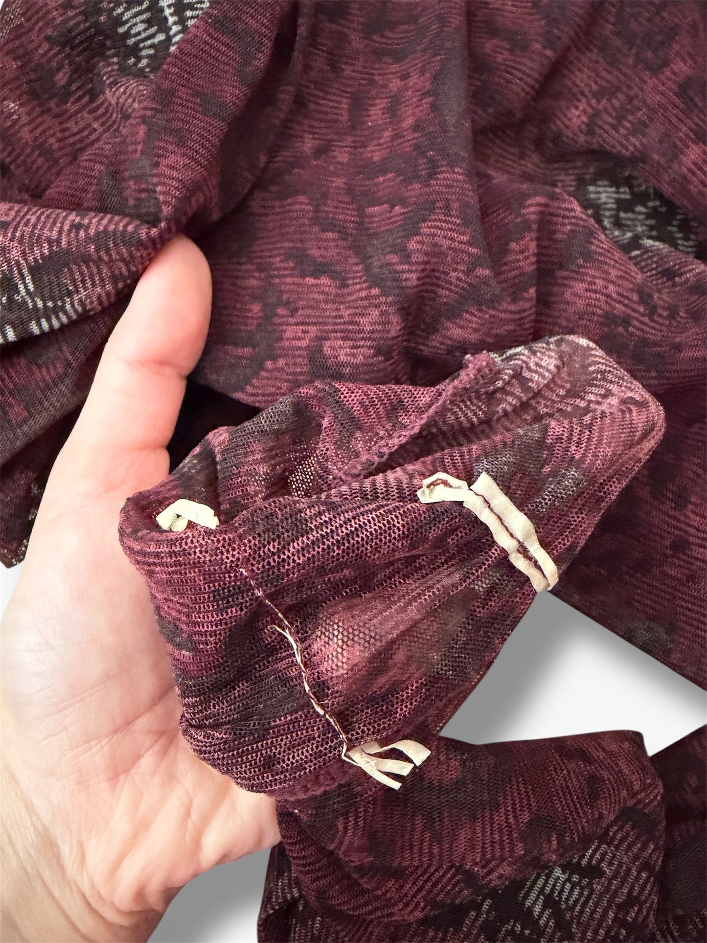 Mexx Burgundy Long Sleeve Snakeskin Print Mesh Top - Medium