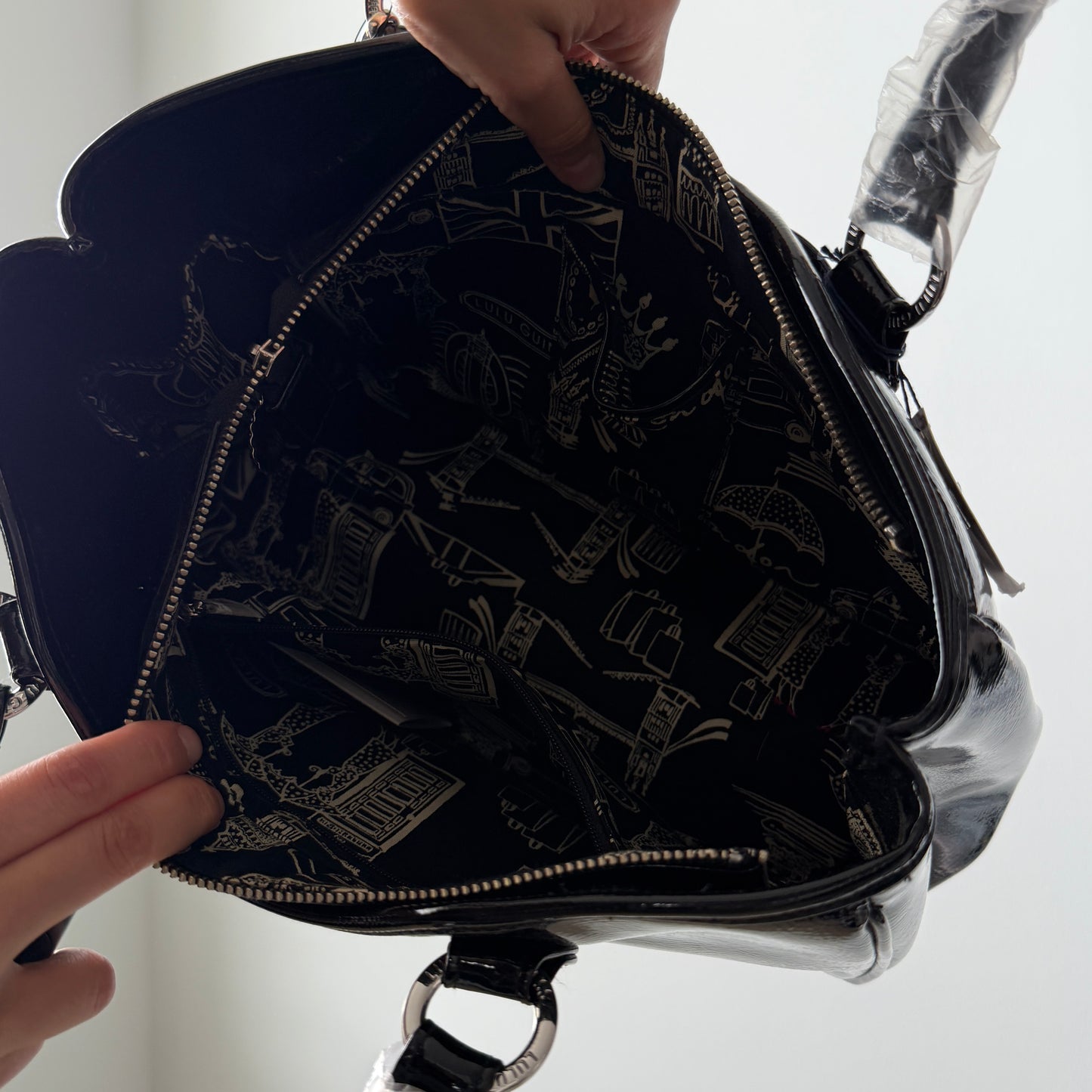 Lulu Guinness Black Patent Top Handle Tote