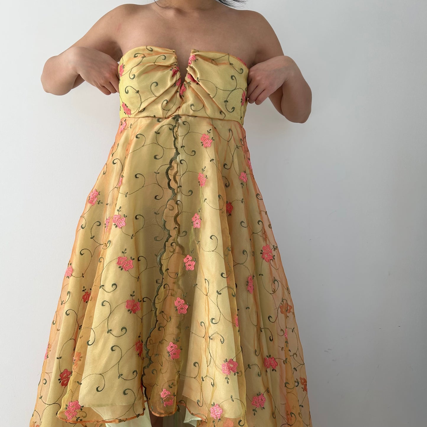 Pam Chorley Fashion Crimes High- Low Strapless Floral Gown - Small