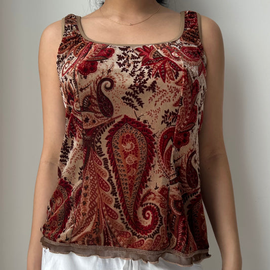 Brown Velvet Paisley Tank Top - X-Large