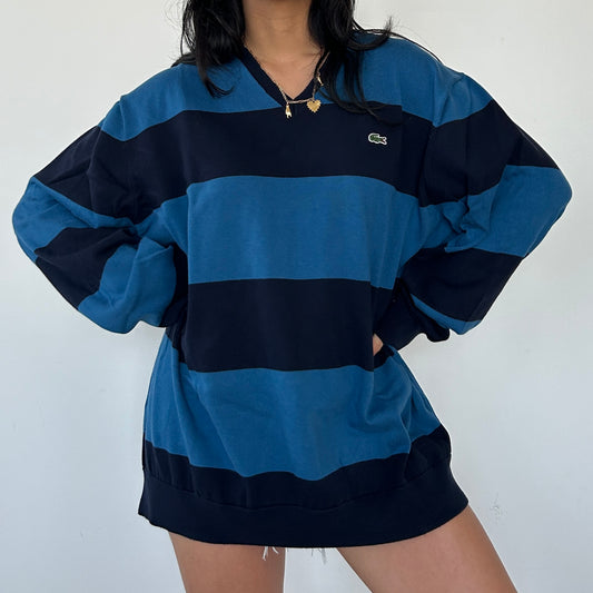 Lacoste Blue Striped V-Neck Knit Jumper - 4XL