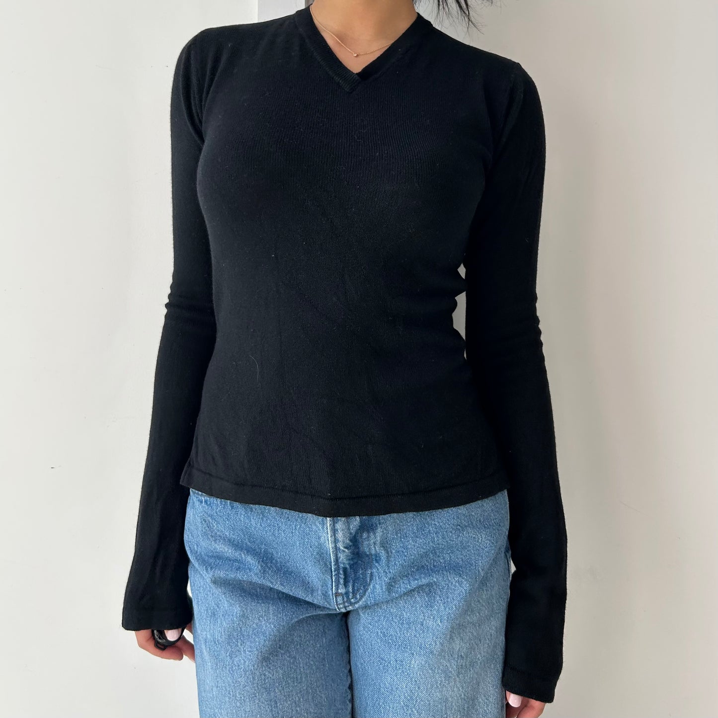 2000s Custo Barcelona Black Silk and Cashmere Embroidered Sheer Panel Jumper - Small