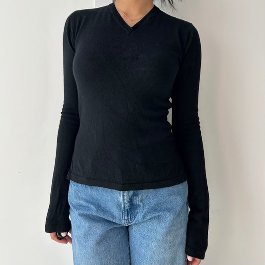 2000s Custo Barcelona Black Silk and Cashmere Embroidered Sheer Panel Jumper - Small