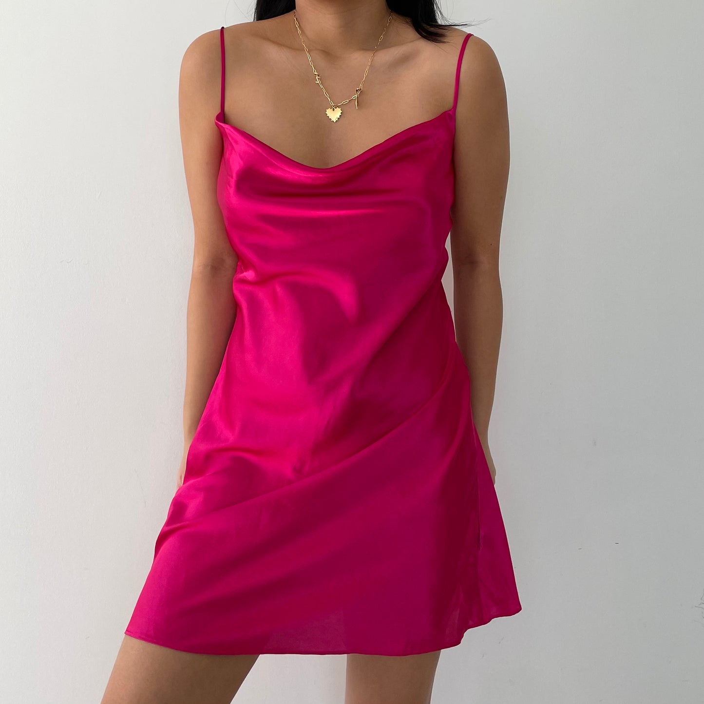 La Senza Hot Pink Cowl Neck Satin Slip Mini Dress - Small