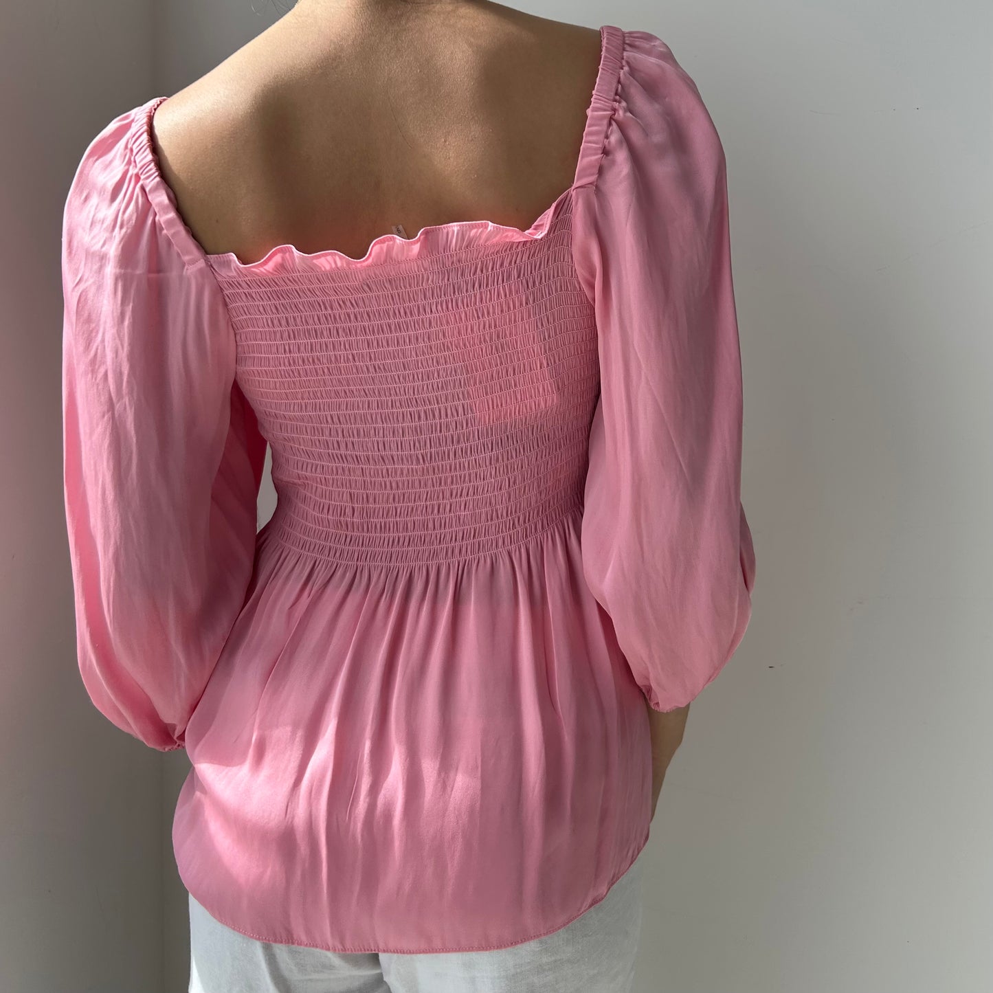 Trina Turk Pink Shirred Silk Blouse - Medium