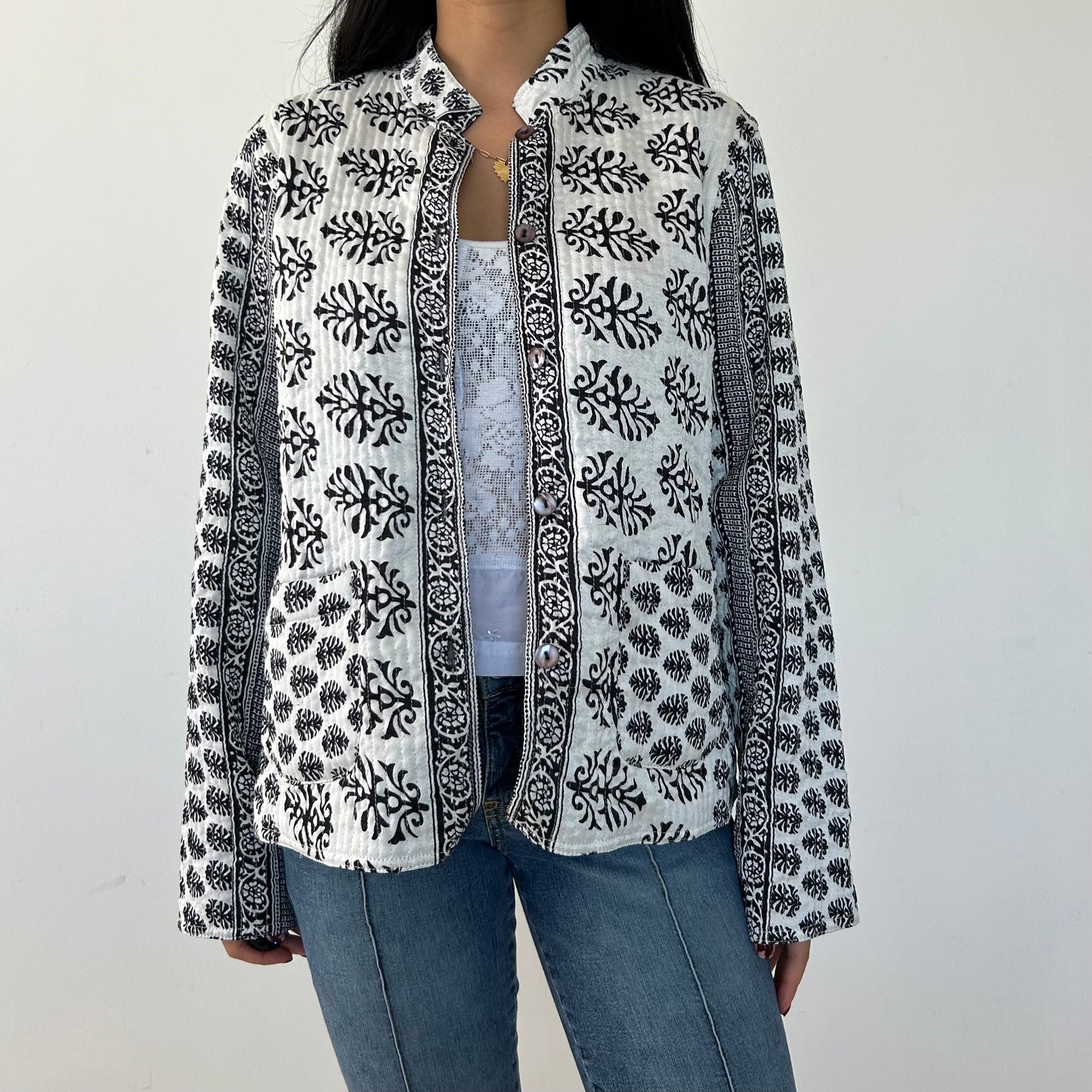 Black and White Reversible Quilted Jacket - Large