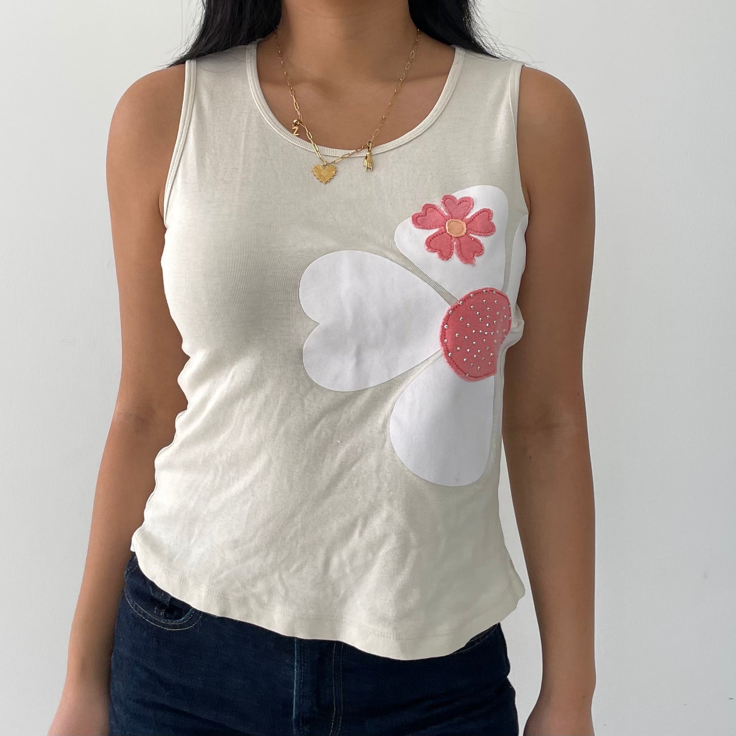 La Senza Girl Beige Flower Graphic Tank - Small/Medium