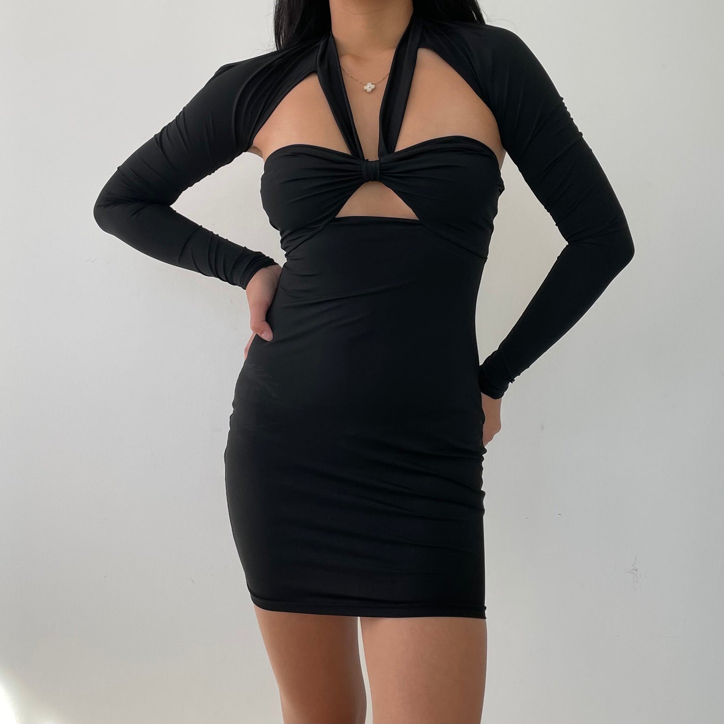 Lioness Black Mini Long Sleeve Bodycon Dress - X-Small