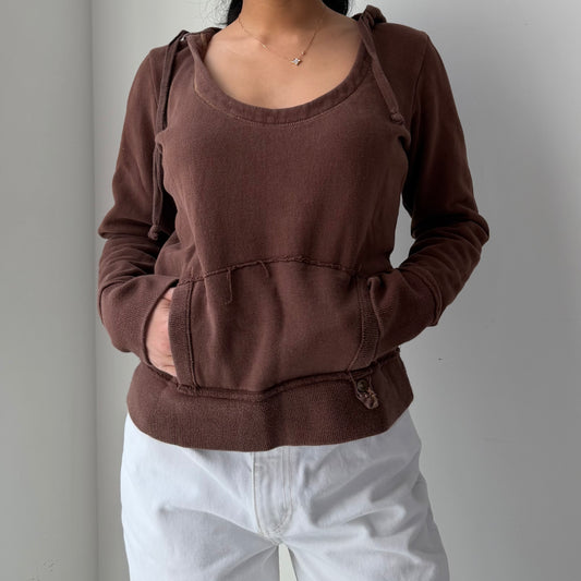 Jacob Connexion Brown Scoop Neck Hoodie - Medium