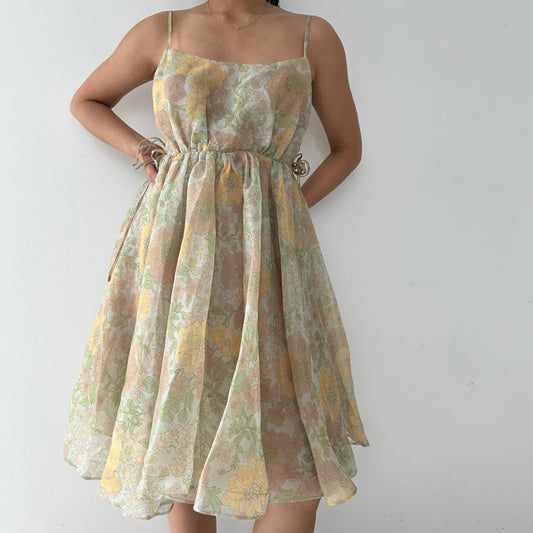 Selkie Green Floral Print Mini Dress - Large
