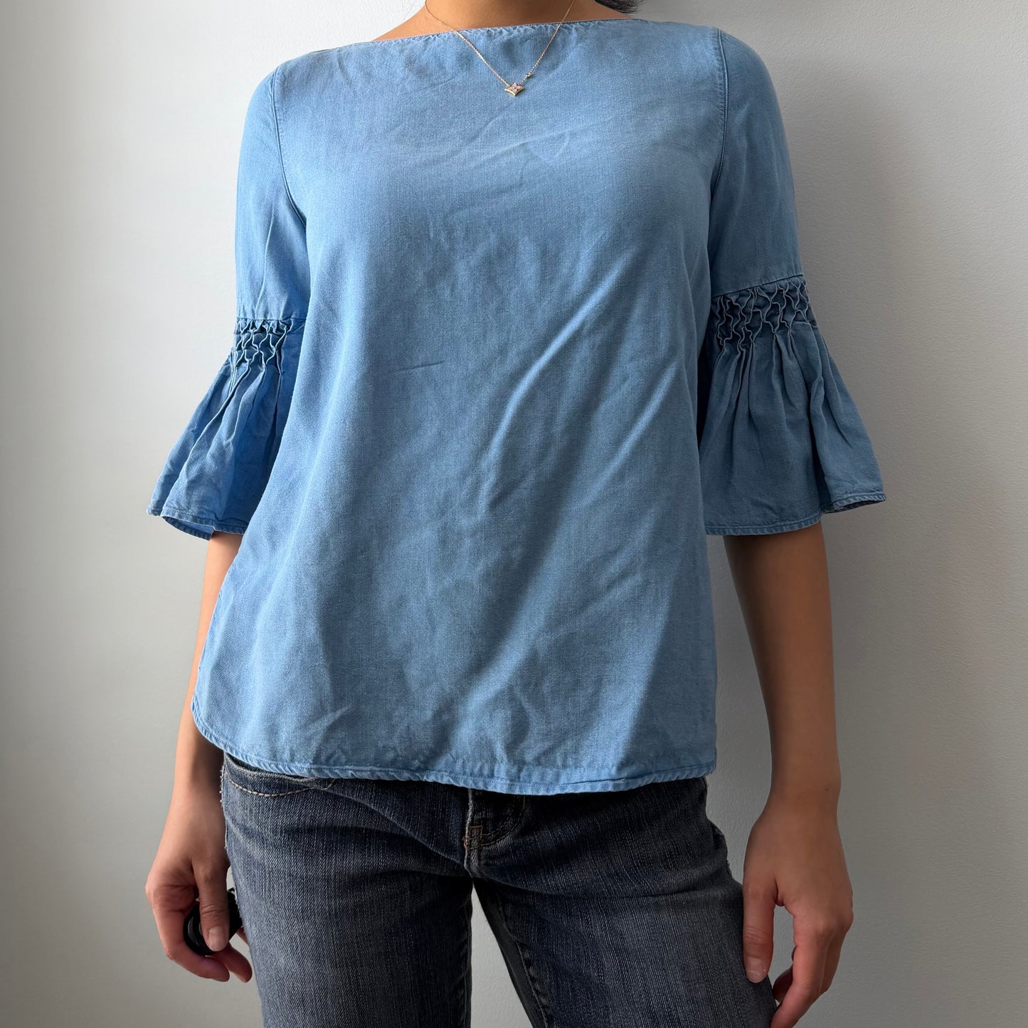 Massimo Dutti Blue Bell-Sleeve Top - X-Small