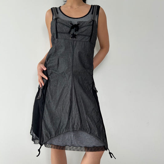 Black Layered Utility Dress - Medium