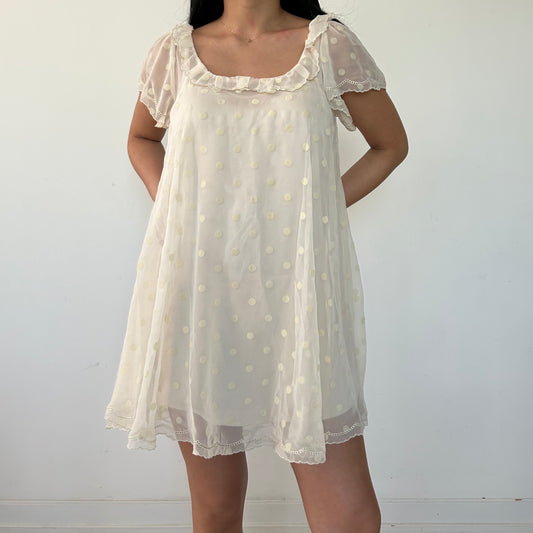 Snidel Cream Short Sleeve Babydoll Dress - Small