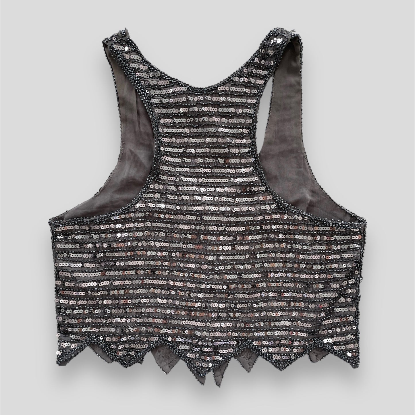 Y2K Grey Sparkly Sequin Vest - Medium