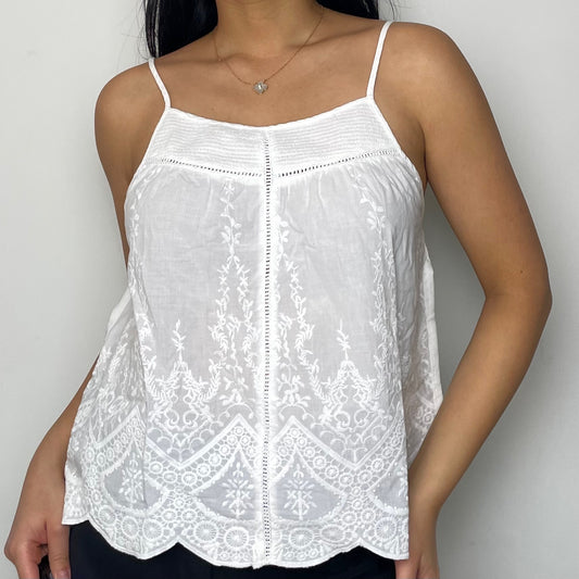MNG White Halter High Neck Lace Cotton Cami - Small
