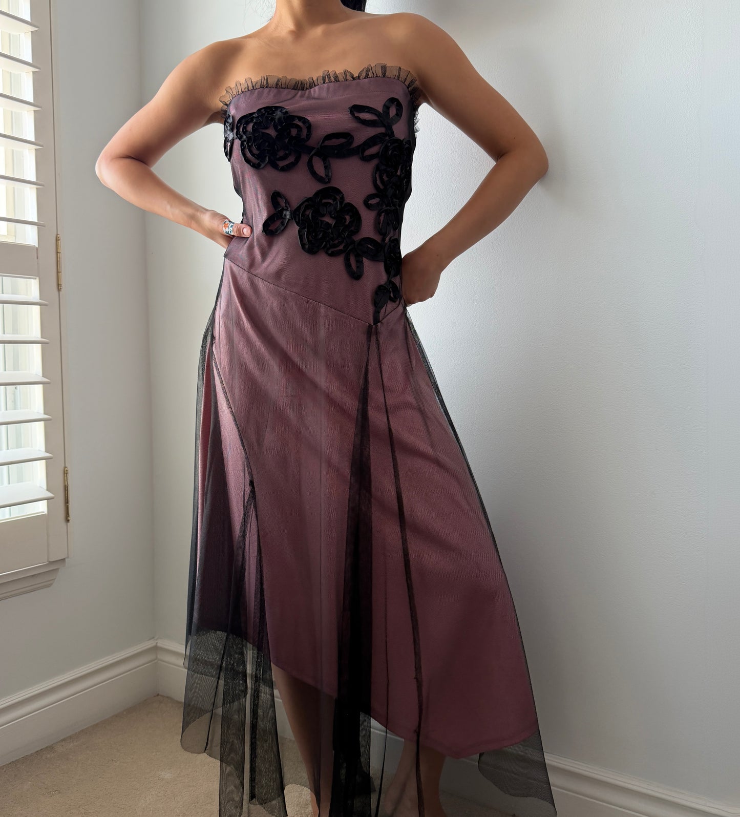 90s Made in Canada Pink Strapless Evening Gown - Medium