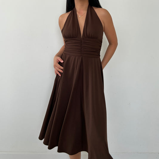 Vintage 90s Made in Canada Brown Halter Dress - US 4