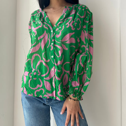 Velvet by Graham and Spencer Green Cotton Printed Blouse - Medium