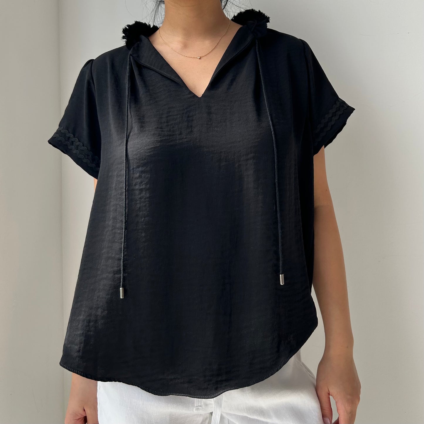 Sabina Musayev Black Short Sleeve Blouse - Medium