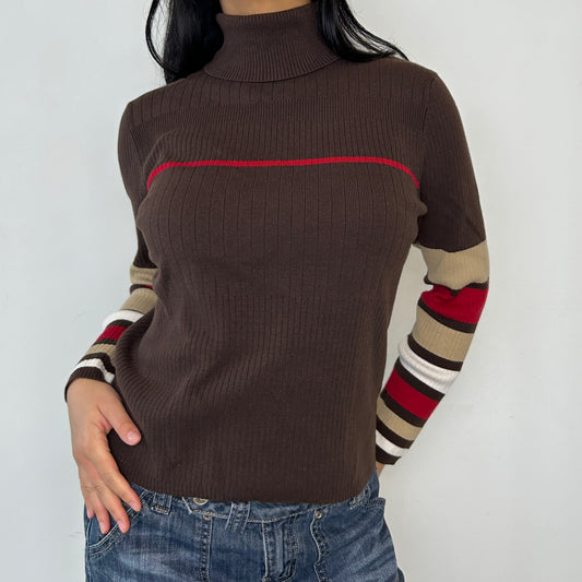 Brown Ribbed Long Sleeve Turtleneck - Medium