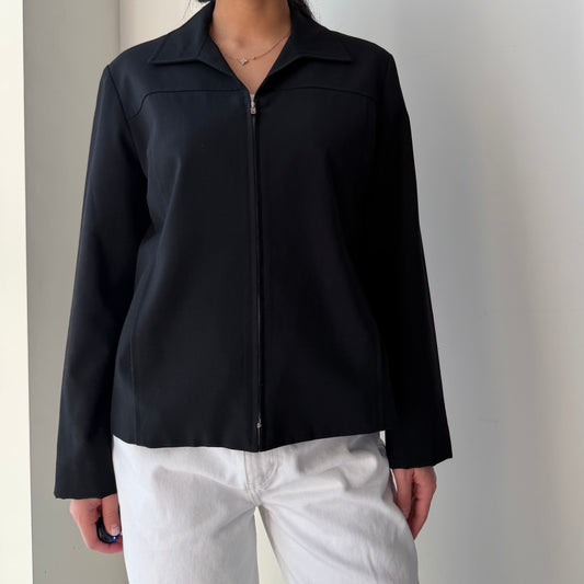 1990s Made in Canada Club Monaco Black Wool Zip Jacket - Medium