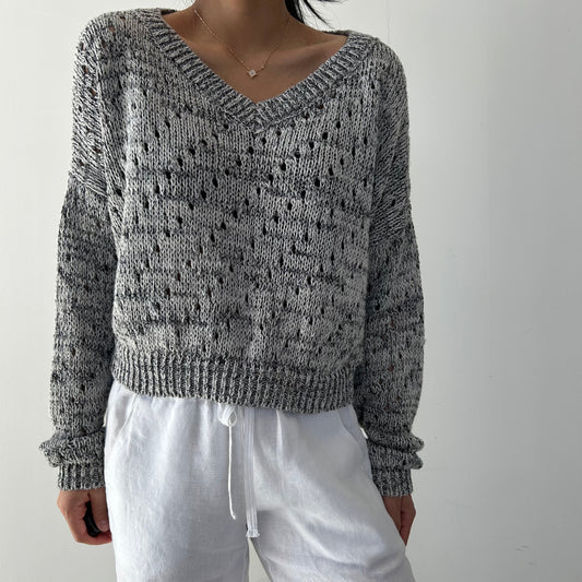 Sarah Pacini Grey Open-Knit V-Neck Jumper - One Size