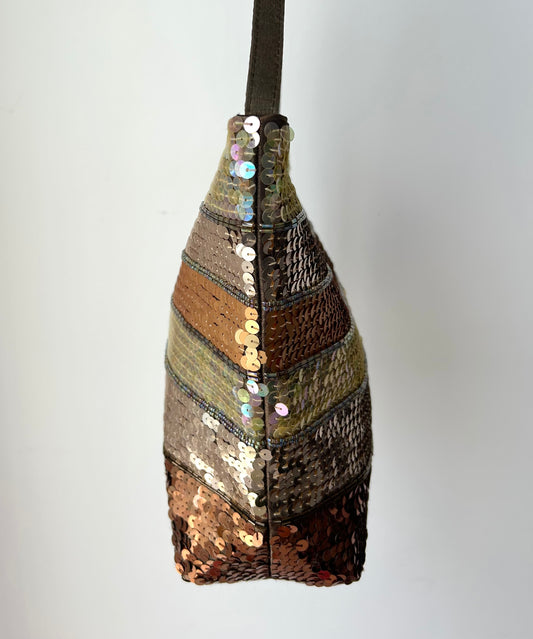 Green and Brown Sequin Top Handle Bag