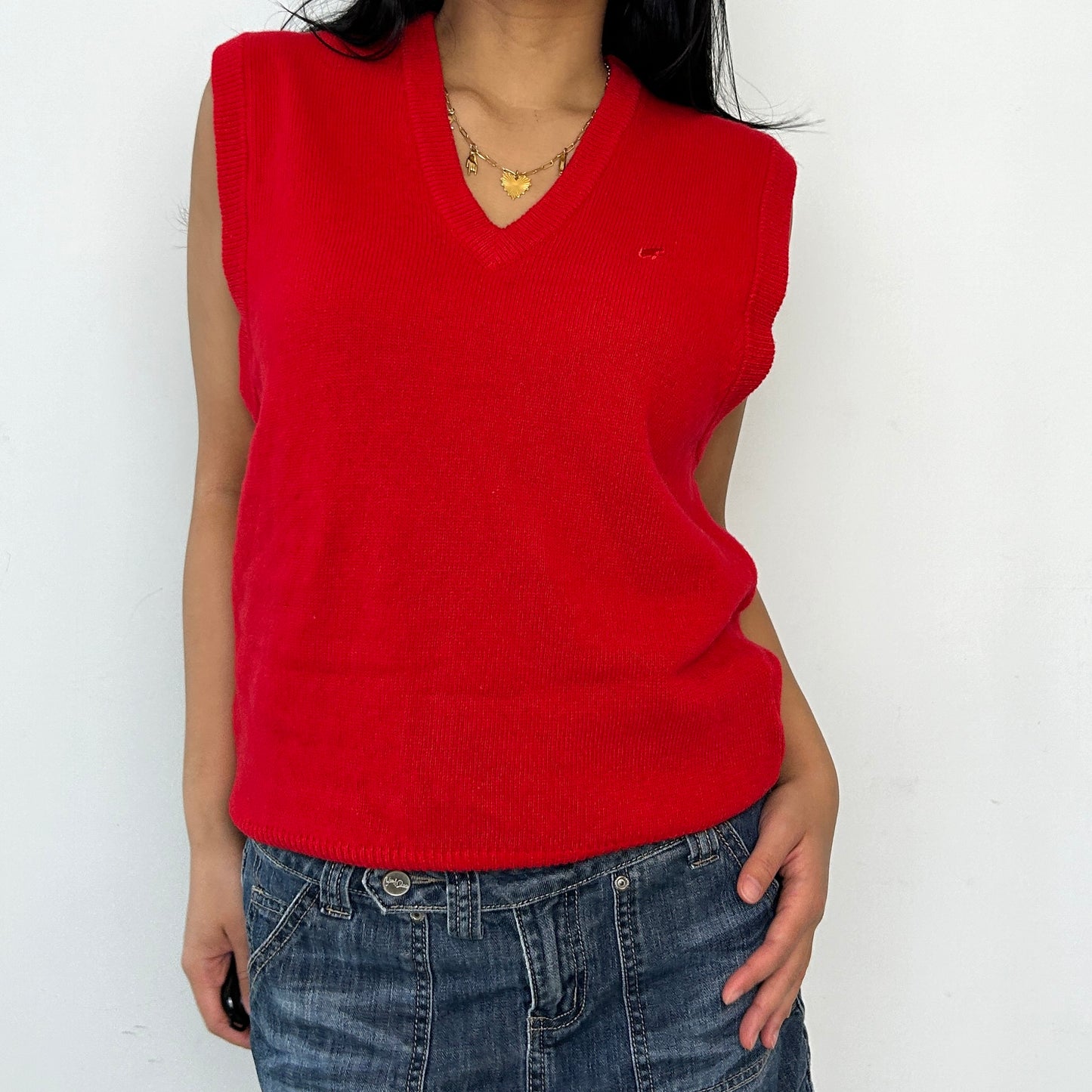 Vintage 1980s Giordano Red Wool Vest - Medium