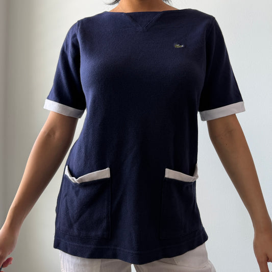90s Lacoste Navy Short Sleeve Knit Top - Small