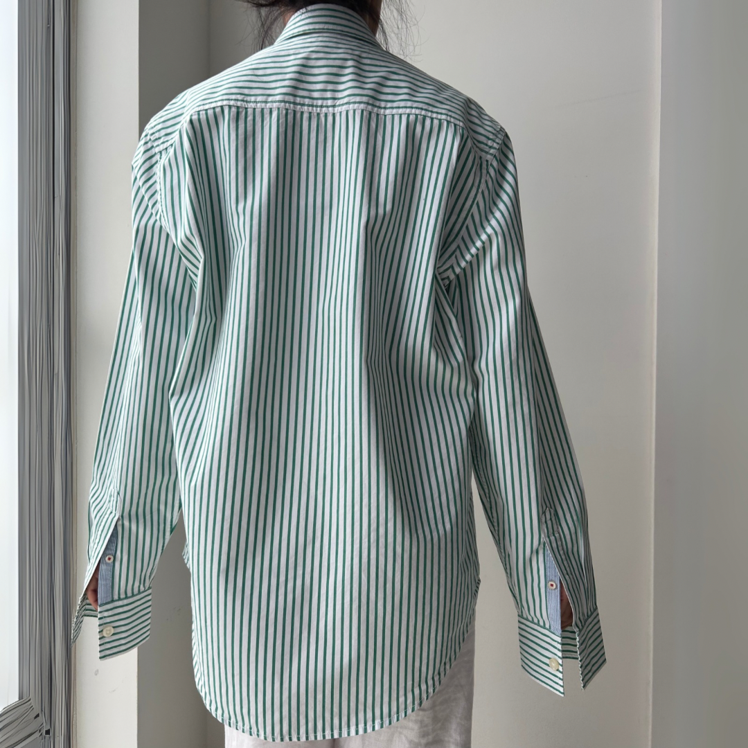 Tommy Hilfiger Green Striped Button Up Shirt - Small