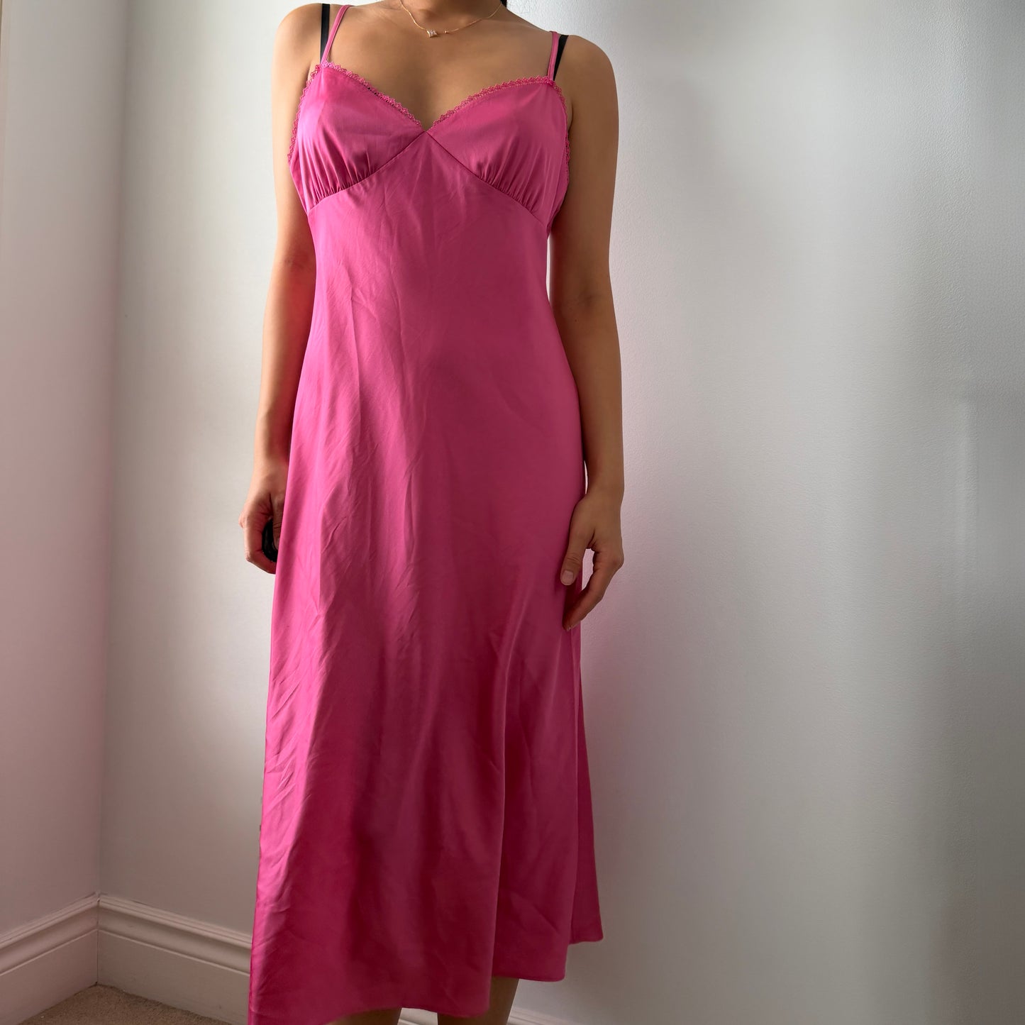 Sunday Best Pink Satin Midi Slip Dress - Medium