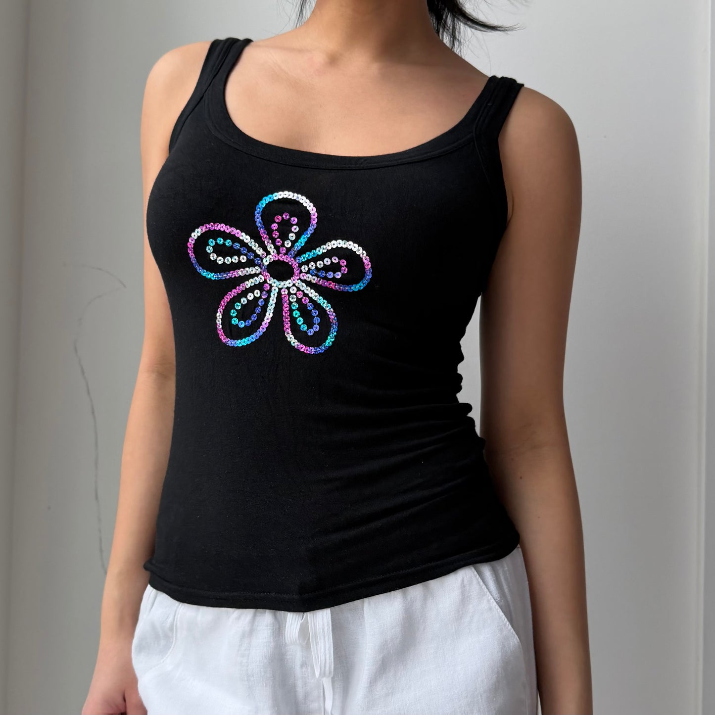 Mezzo Made in Italy Black Sequin Tank - Small