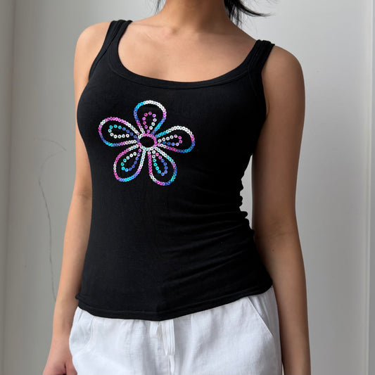 Mezzo Made in Italy Black Sequin Tank - Small