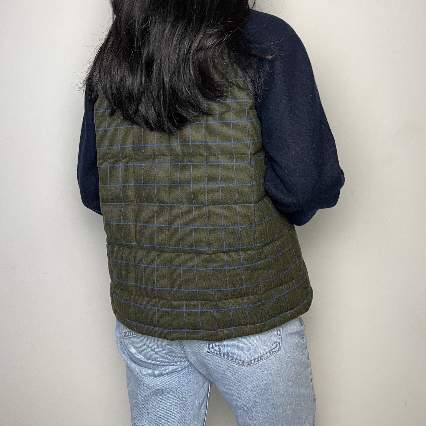 BEAMS Quilted Green and Navy Wool Blend Bomber Jacket - Small