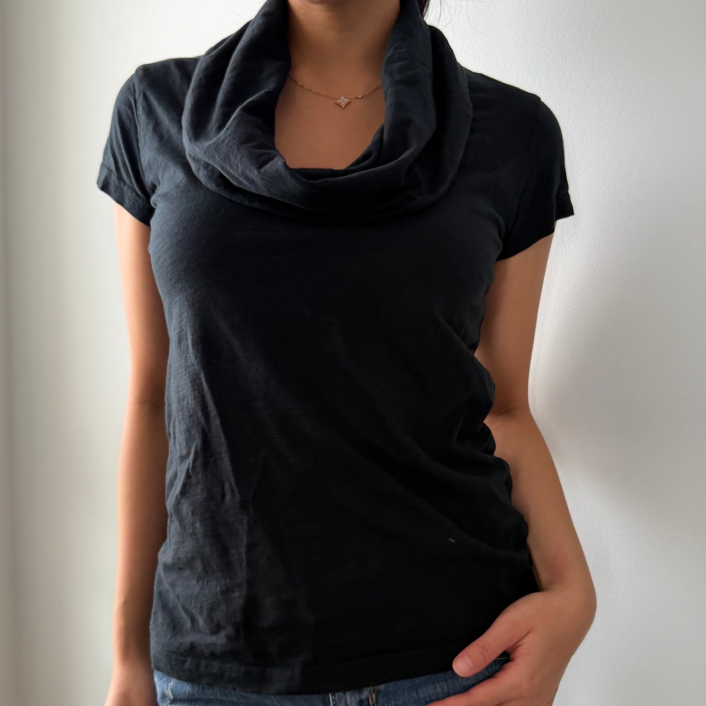 Esprit Black Short Sleeve Cowl Neck Top - Medium