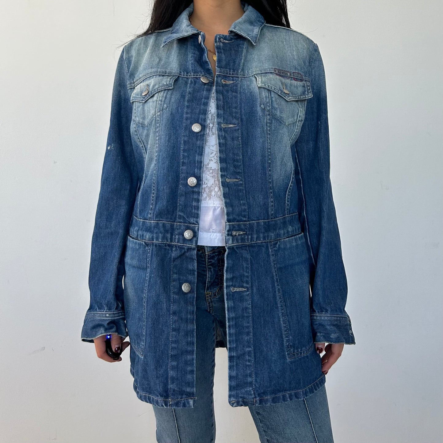 Diesel Blue Long Denim Jacket - Medium