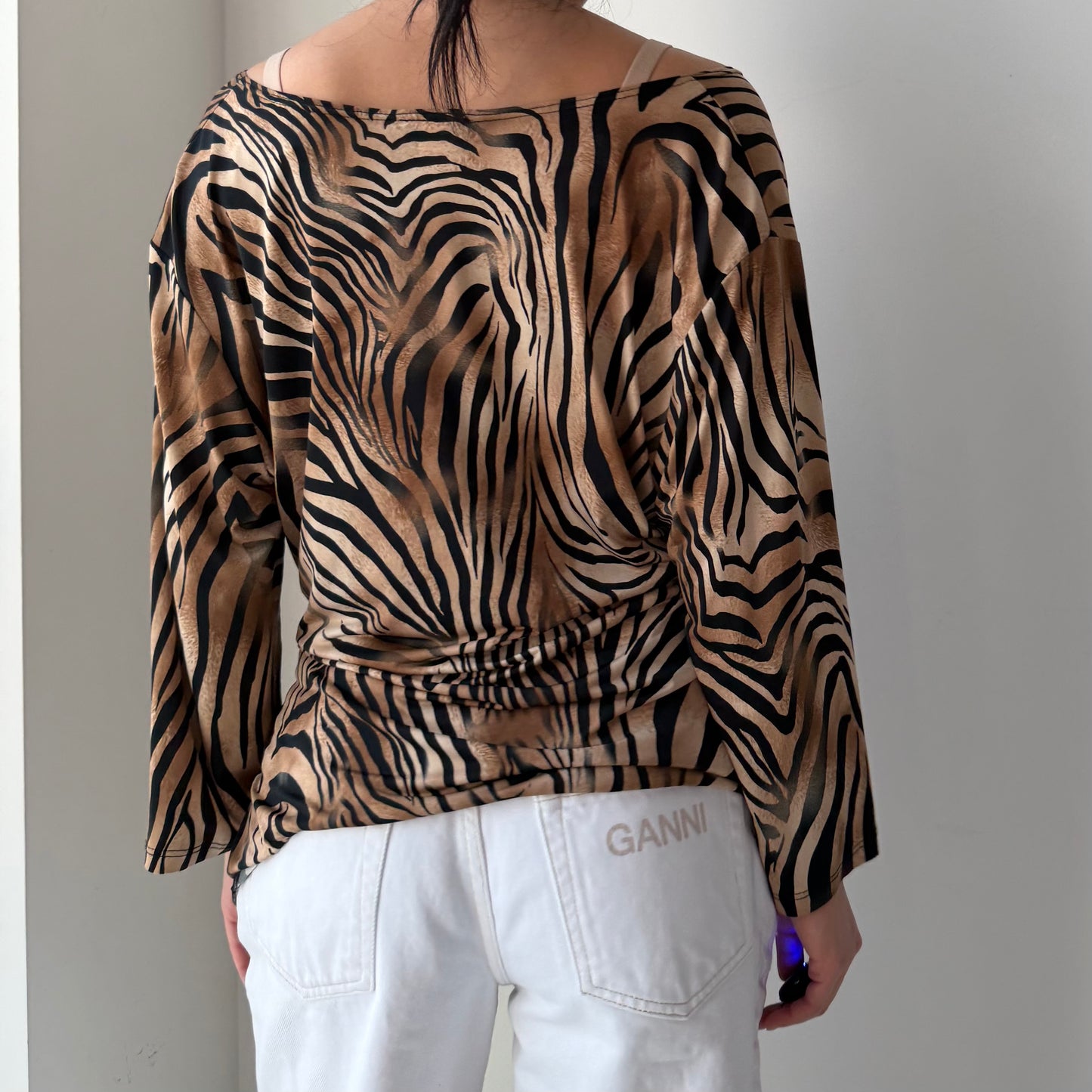 Vintage 90s Made in USA Tiger Print Long Sleeve Wrap Top - XX-Large