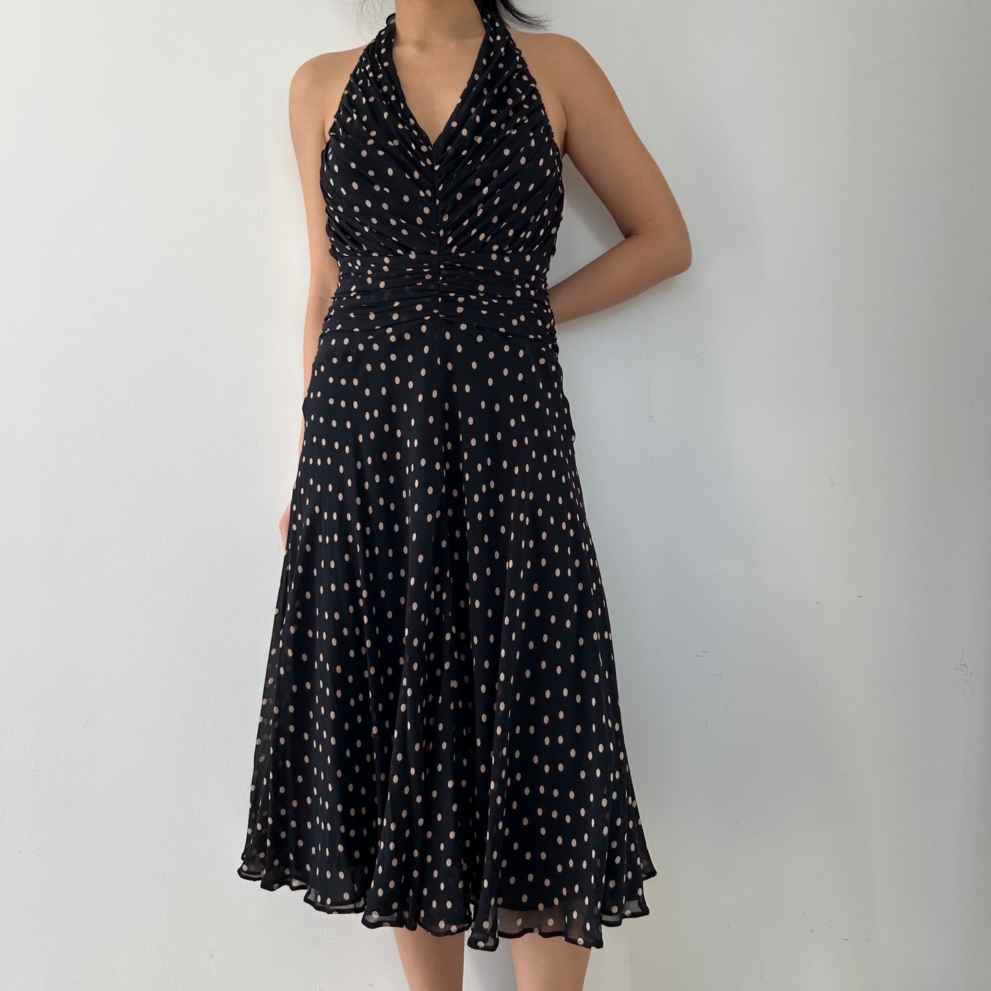 Jones New York Brown Polka Dot Silk Halter Dress - Medium