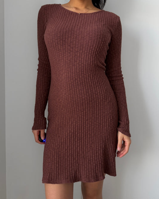 Lisa Says Gah Terracotta Brown Long Sleeve Mini Dress - Small
