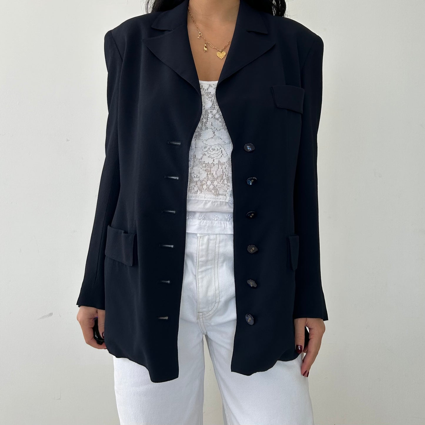 Vintage 1980s Valentino Boutique Navy Blazer - Medium