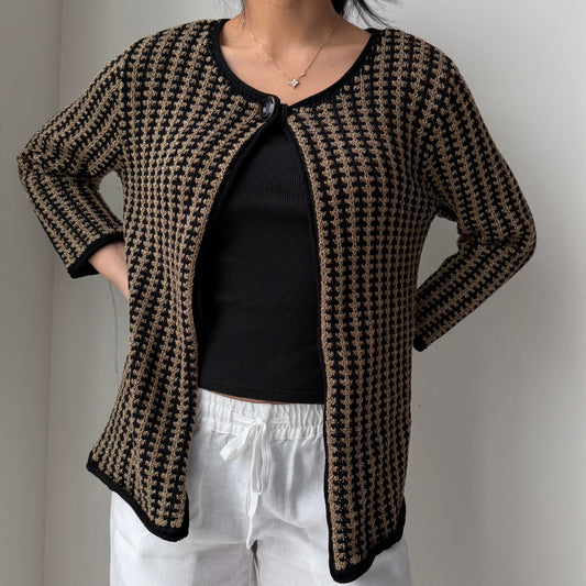 Jones New York Black and Gold Knit Cardigan - Small