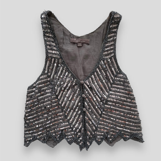 Y2K Grey Sparkly Sequin Vest - Medium